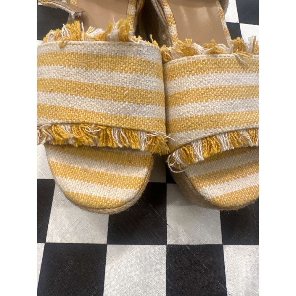 Qupid Womens Yellow White Striped Fringe Espadrille Platform Wedge Sandals 10 - Picture 5 of 7